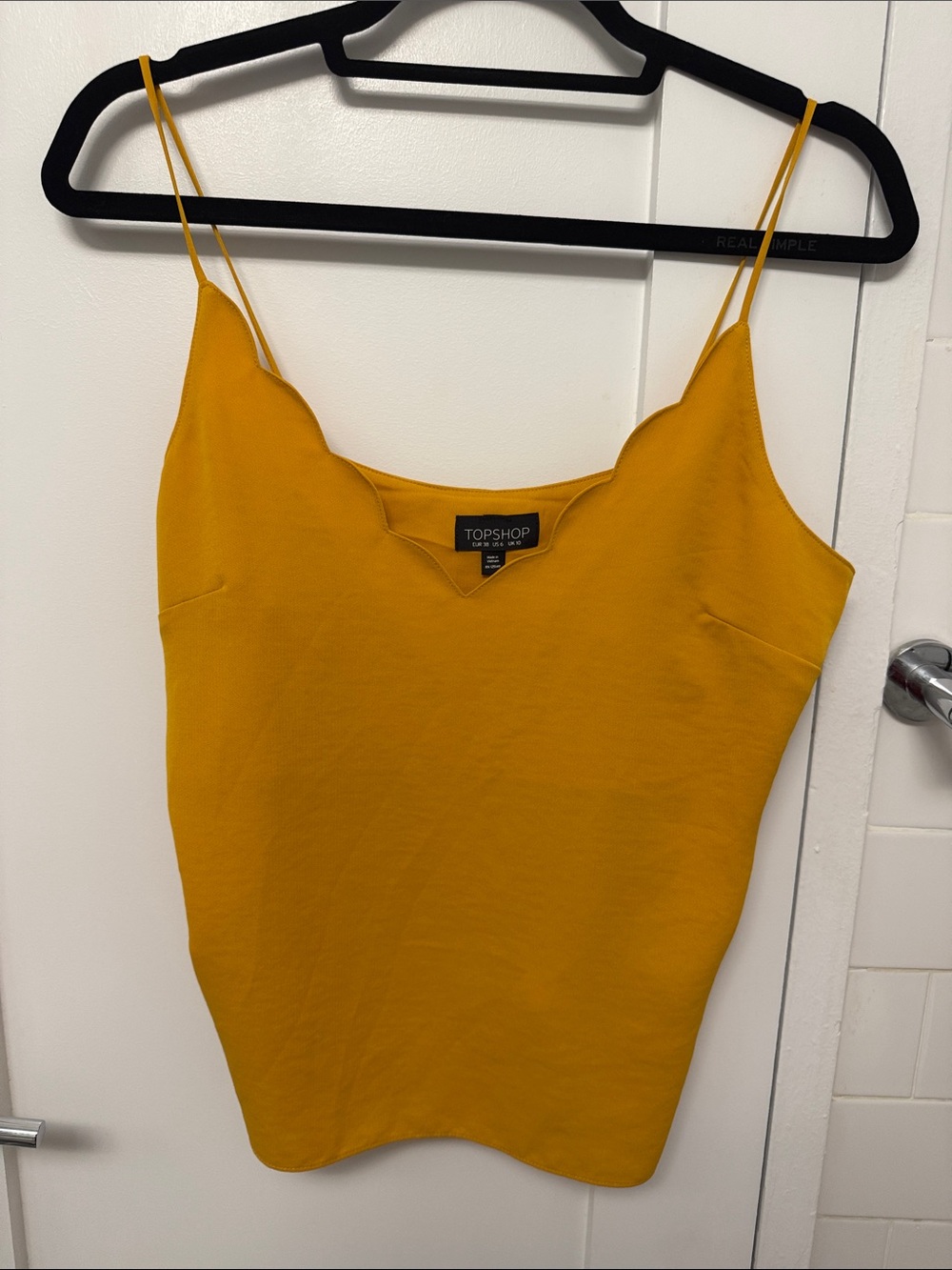 Topshop Yellow Scallop-Edge Spaghetti Strap Cami